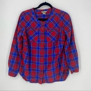 Duluth Trading Co shirt women's small plaid red blue Henley button round neck